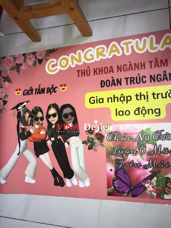 In banner ngang Chúc mừng bạn đã tốt nghiệp Congratulations on your graduation, in PP không keo - VND740