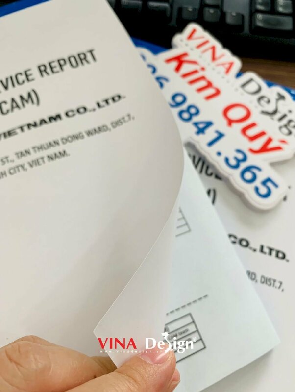 In biểu mẫu 2 liên trắng, xanh dương giấy Carbonless làm quyển Technical Service Report (CAD/CAM) - VND675