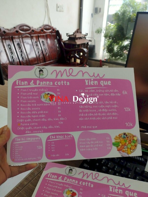 In menu quán đồ ăn vặt A4 cầm tay, menu formex tấm cầm tay quán xiên que - VND671