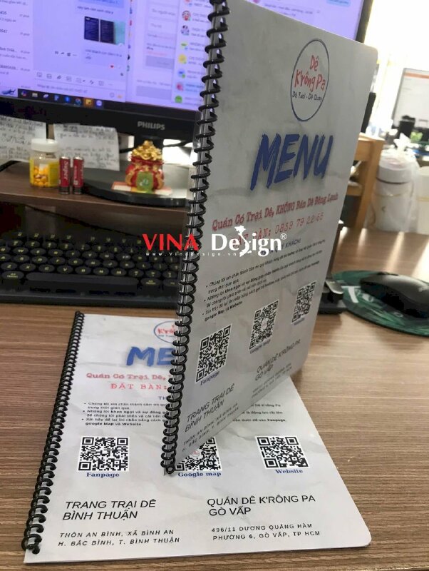 In menu quán thịt dê, menu nhựa chống nước, gáy lò xo dễ lật mở từng trang - VND786