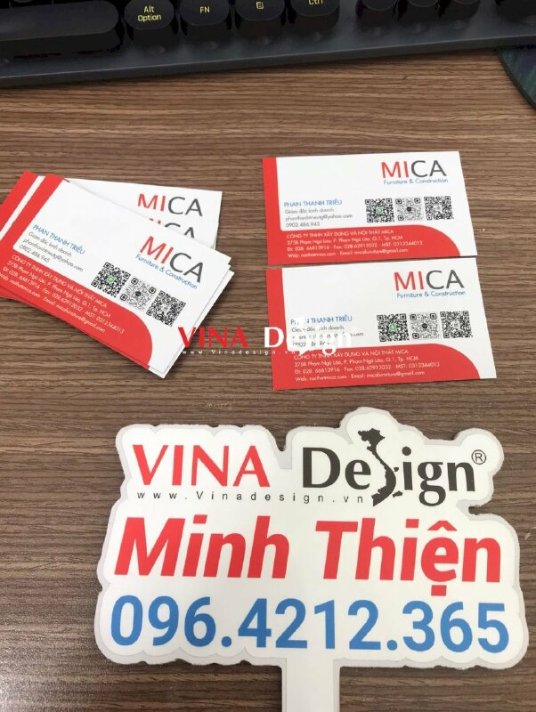 In name card song ngữ Việt - Trung có mã QR code Line Zalo WeChat, name card giám đốc kinh doanh công ty xây dựng và nội thất mica - VND674