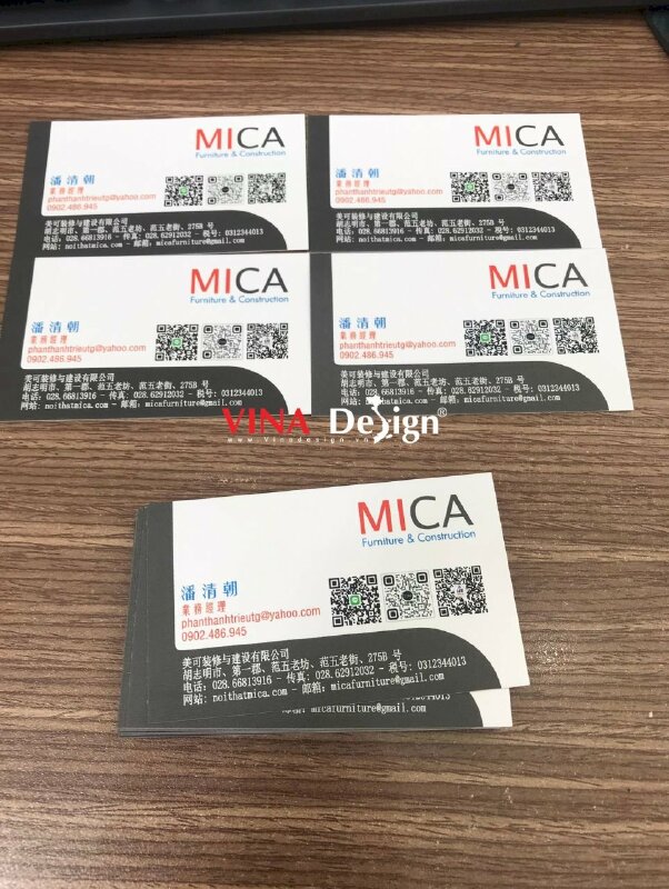 In name card song ngữ Việt - Trung có mã QR code Line Zalo WeChat, name card giám đốc kinh doanh công ty xây dựng và nội thất mica - VND674