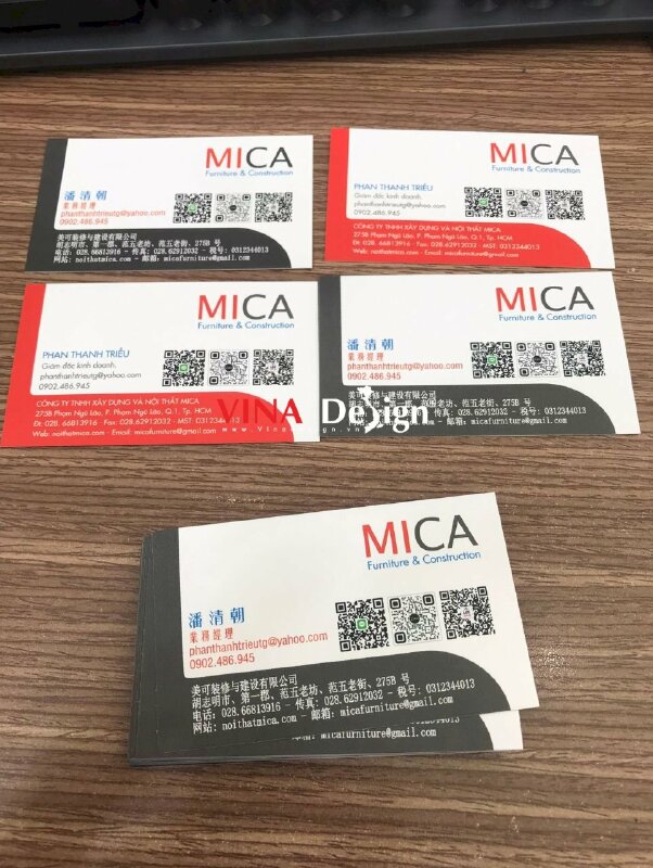 In name card song ngữ Việt - Trung có mã QR code Line Zalo WeChat, name card giám đốc kinh doanh công ty xây dựng và nội thất mica - VND674