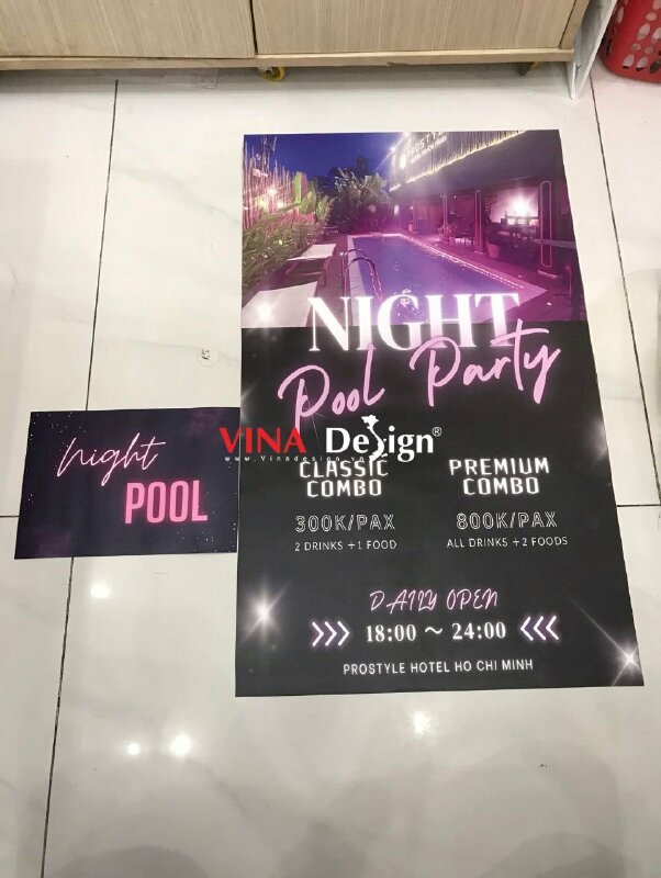 In PP cán mờ giá rẻ làm poster, banner dán kính giới thiệu sự kiện night pool party - VND726