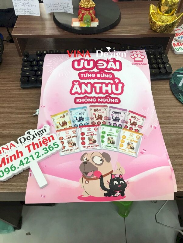 In PP keo Poster khuyến mãi Ưu đãi Tưng bừng Ăn thử Không ngừng cho Pet shop - VND716