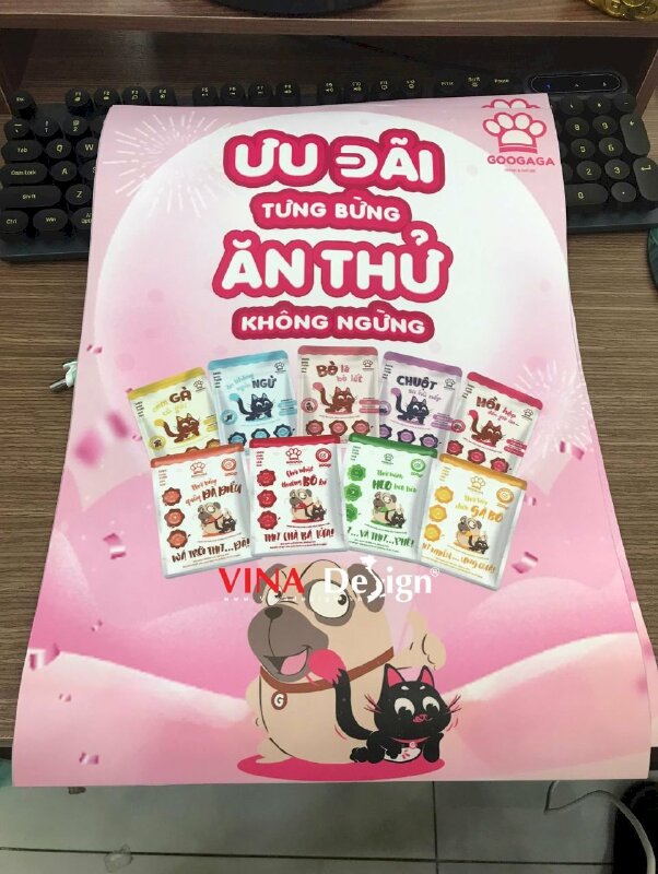 In PP keo Poster khuyến mãi Ưu đãi Tưng bừng Ăn thử Không ngừng cho Pet shop - VND716