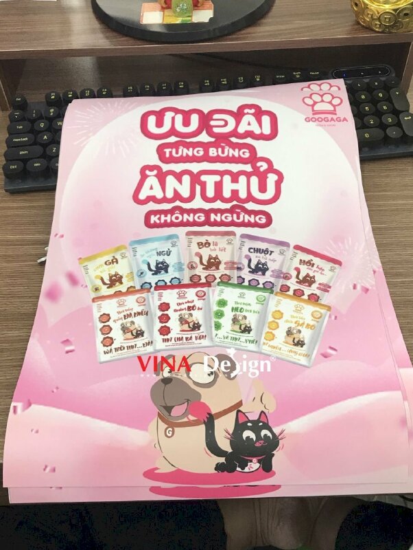 In PP keo Poster khuyến mãi Ưu đãi Tưng bừng Ăn thử Không ngừng cho Pet shop - VND716