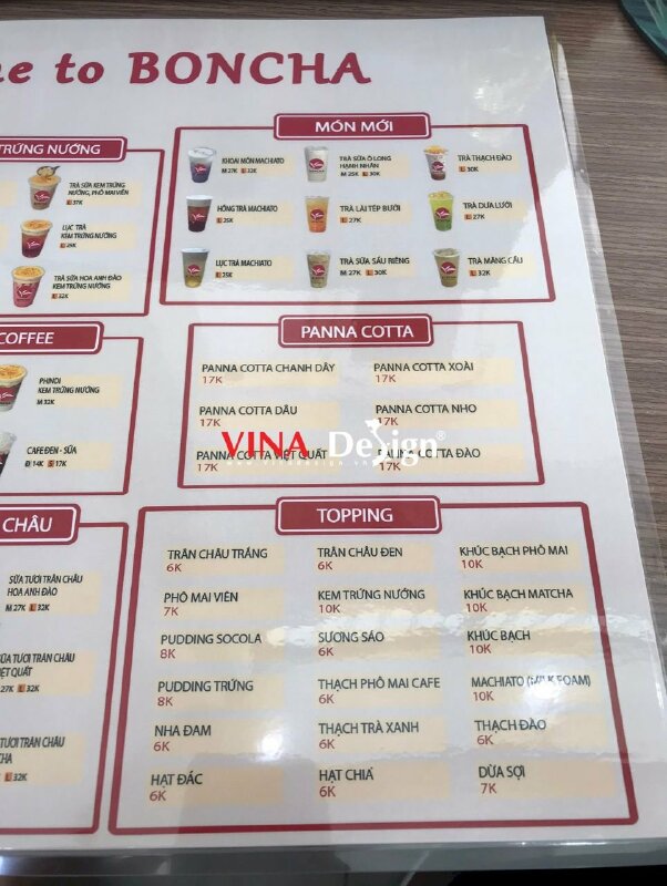 In thực đơn ép nhựa plastic, menu A3 cầm tay cho quán trà sữa - VND728