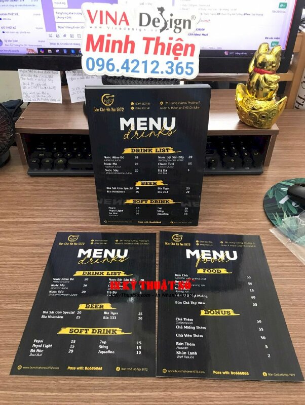 In tờ rơi menu quán bún chả Hà Nội, tờ menu food, drink gắn standee để bàn A5 - VND701