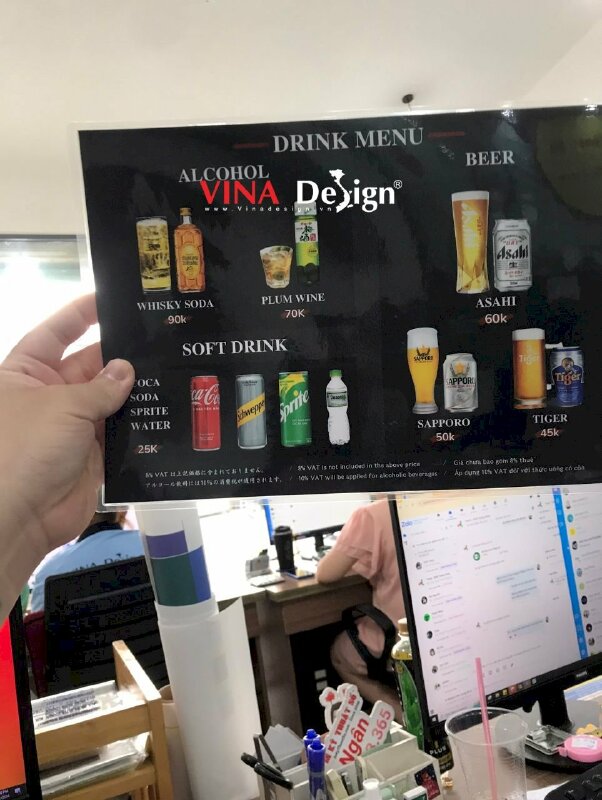 Làm menu ép nhựa plastic Drink Menu cầm tay khổ A4 - VND711