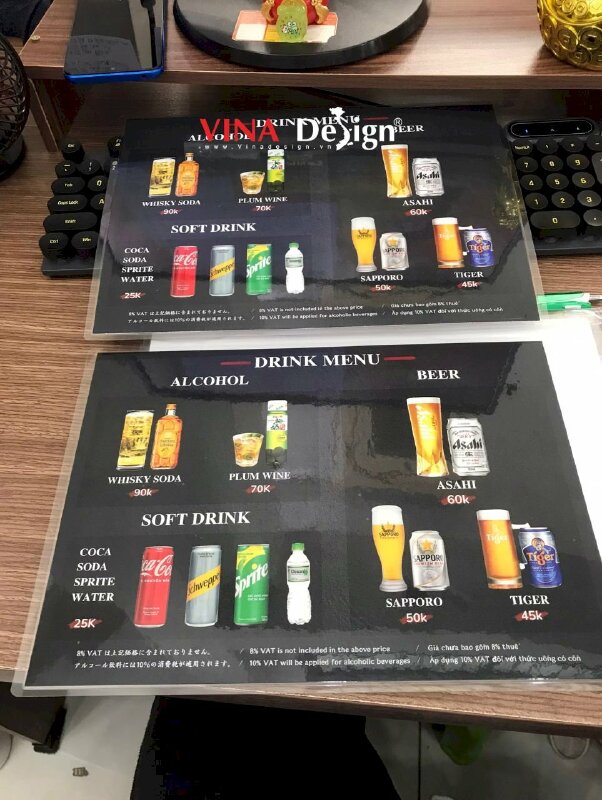 Làm menu ép nhựa plastic Drink Menu cầm tay khổ A4 - VND711