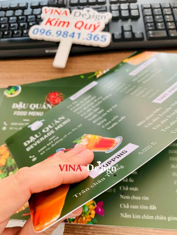 Làm menu nhựa PVC cầm tay cho quán bún đậu nắm tôm, 1 mặt món chính, 1 mặt món nước, take away - VND736