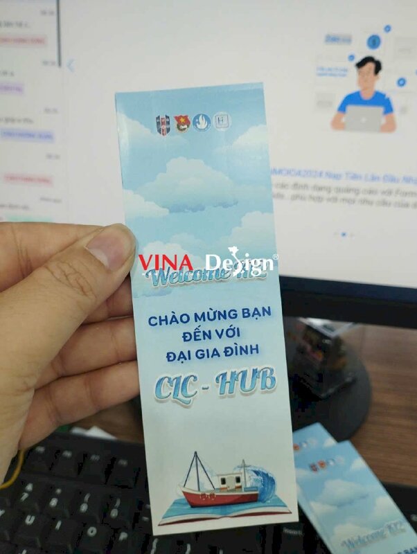 In bookmark giá rẻ TPHCM, in giấy C300gsm, in 2 mặt làm thẻ kẹp sách cho câu lạc bộ trường đại học - VND808