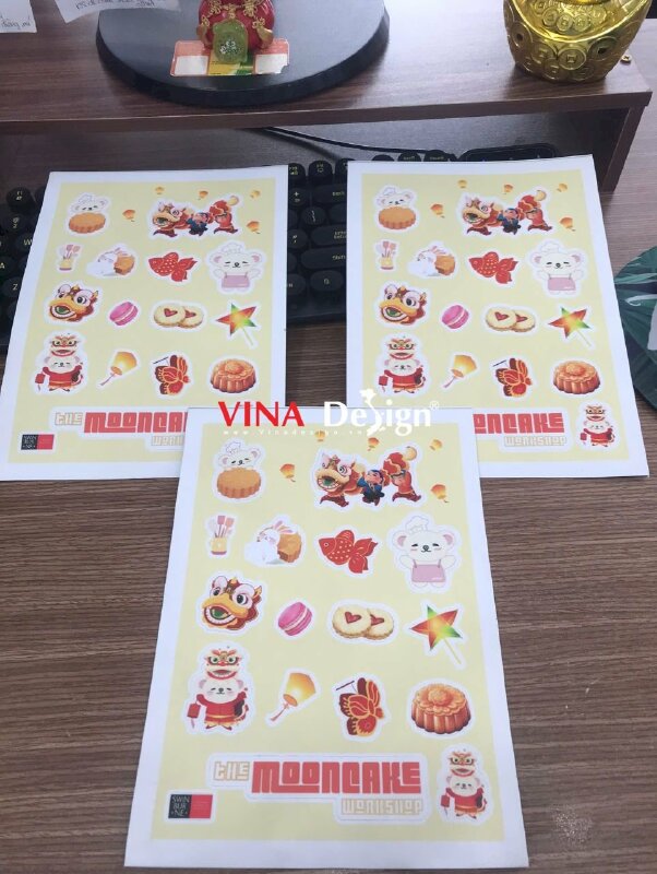 In Sticker Sheets Trung thu cute Decal sữa nhãn dán dạng tờ rời khổ A5 - VND804