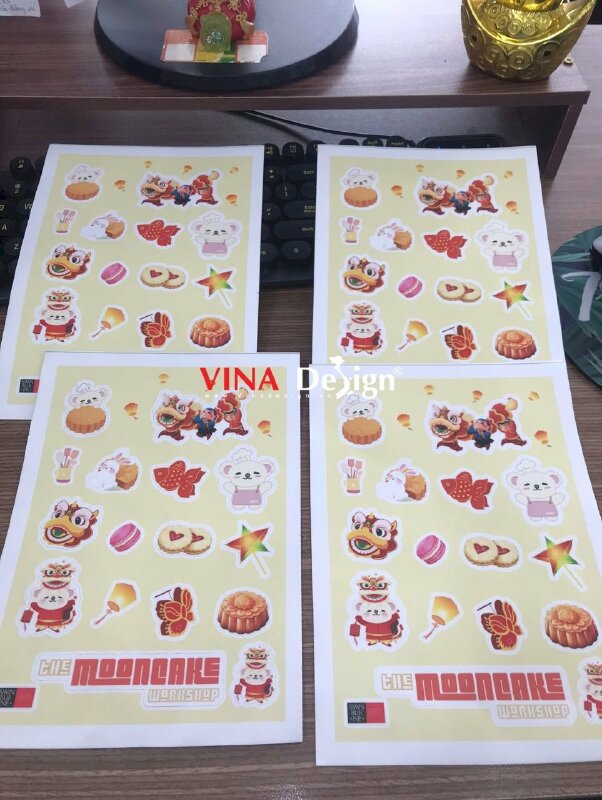 In Sticker Sheets Trung thu cute Decal sữa nhãn dán dạng tờ rời khổ A5 - VND804