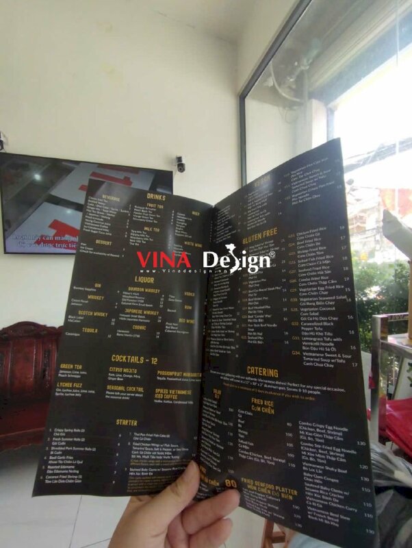 In tờ gấp 3 khổ A3 giới thiệu menu nhà hàng Việt Nam tại Mỹ, hàng gửi đi Virginia từ TPHCM - VND803