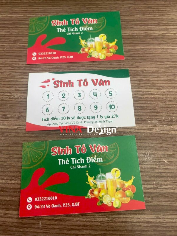 In thẻ tích điểm quán sinh tố in giấy C300gsm, in 2 mặt, không cán màng để check note - VND748