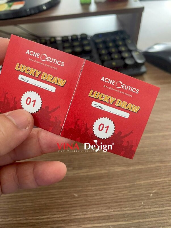 In vé bốc thăm trúng thưởng sự kiện cấn răng cưa đánh số nhảy, phiếu Lucky Draw bằng tiếng Anh - VND785