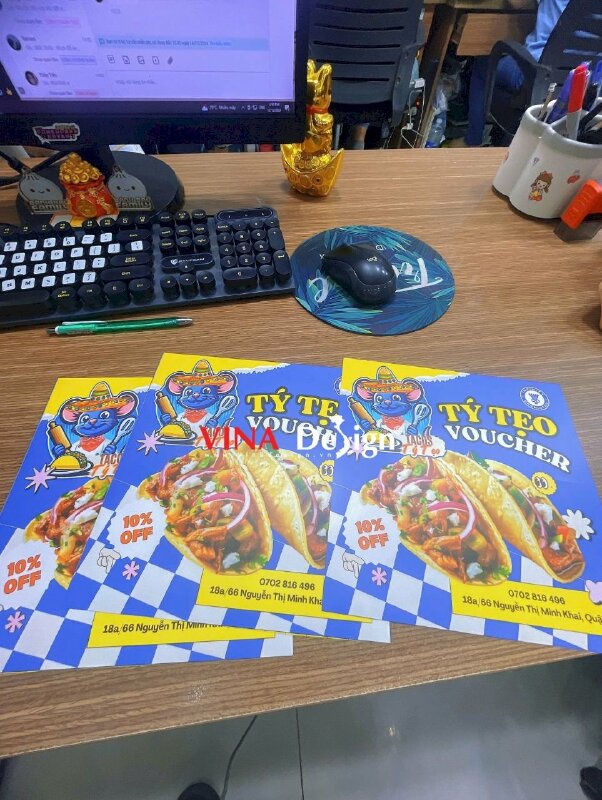 In PP có keo Poster giới thiệu khuyến mãi Voucher quán bánh Tacos - VND815