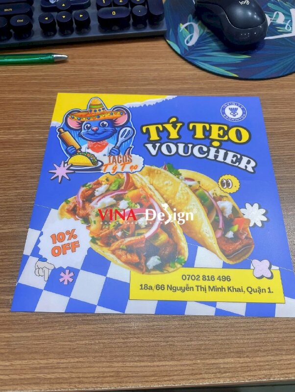 In PP có keo Poster giới thiệu khuyến mãi Voucher quán bánh Tacos - VND815