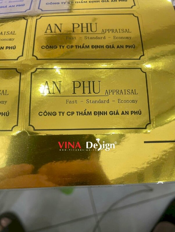 In tem Decal xi vàng cho công ty thẩm định giá, in laser, cán bóng, bế tem theo viền - VND836