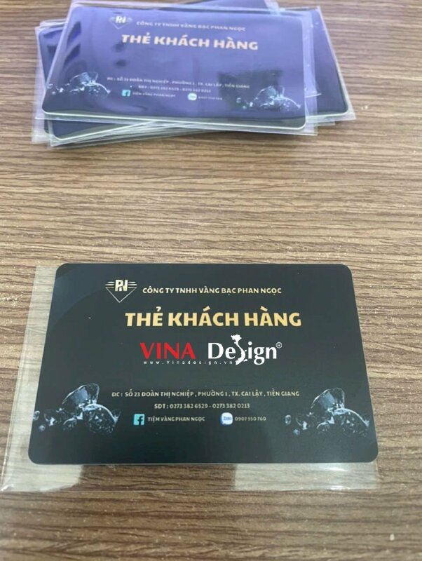 In thẻ khách hàng công ty vàng bạc, in thẻ nhựa cán mờ, hàng gửi đi Cai Lậy, Tiền Giang từ TPHCM - VND839