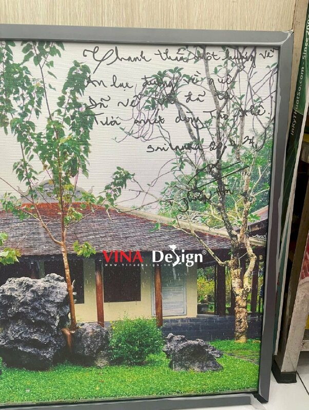 In tranh vải treo tường theo yêu cầu, in Canvas mực dầu khung cảnh nhà Chùa tĩnh lặng - VND833