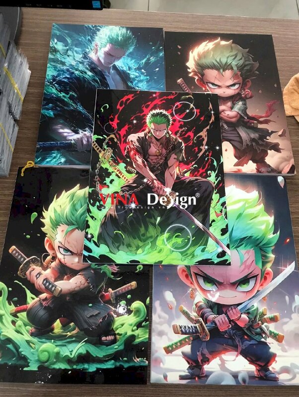 In ảnh Zoro One Piece Chibi, Wallpaper in mực dầu sắc nét, dán Format 10li tấm đứng cứng cáp - VND864