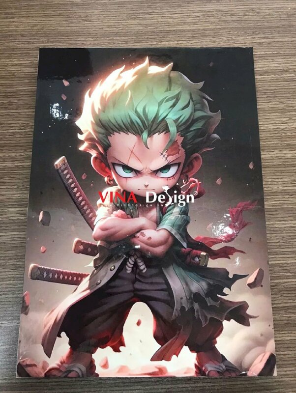 In ảnh Zoro One Piece Chibi, Wallpaper in mực dầu sắc nét, dán Format 10li tấm đứng cứng cáp - VND864