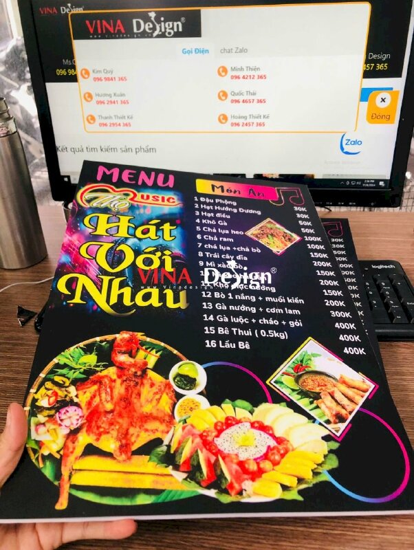 In menu quán Hát Cho Nhau Nghe, Karaoke ca hát và khiêu vũ, menu formex cầm tay - VND877