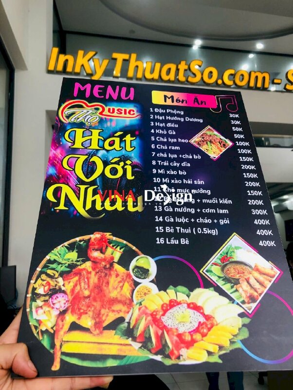 In menu quán Hát Cho Nhau Nghe, Karaoke ca hát và khiêu vũ, menu formex cầm tay - VND877