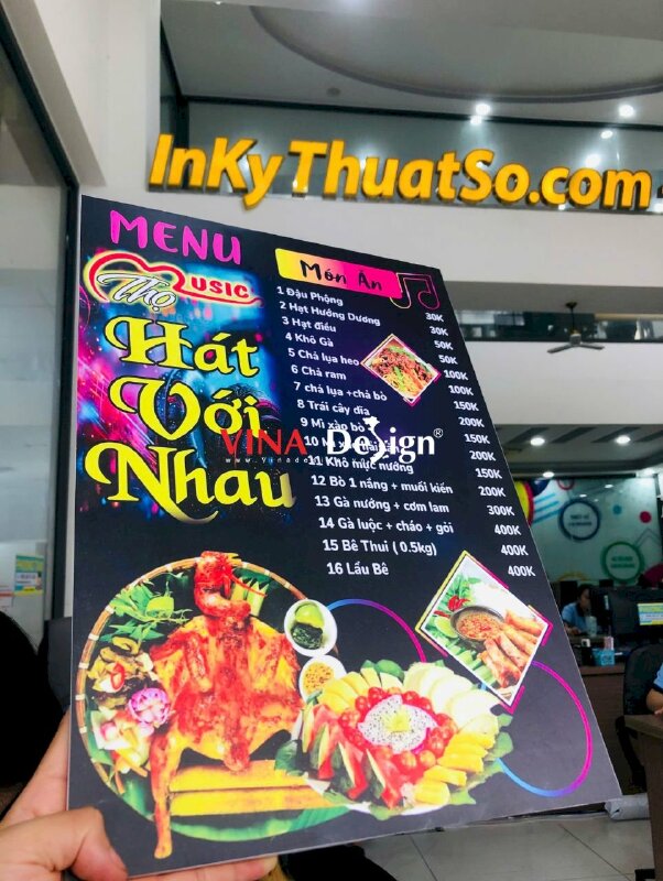 In menu quán Hát Cho Nhau Nghe, Karaoke ca hát và khiêu vũ, menu formex cầm tay - VND877