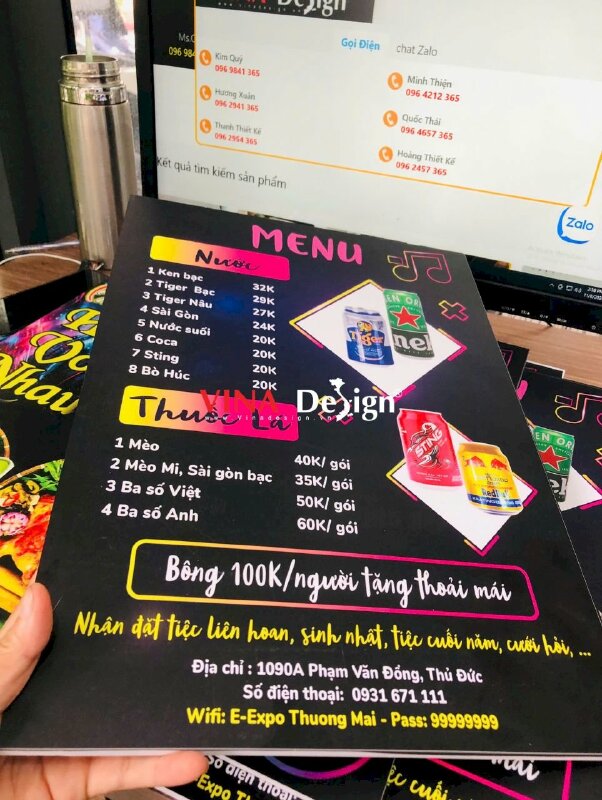 In menu quán Hát Cho Nhau Nghe, Karaoke ca hát và khiêu vũ, menu formex cầm tay - VND877