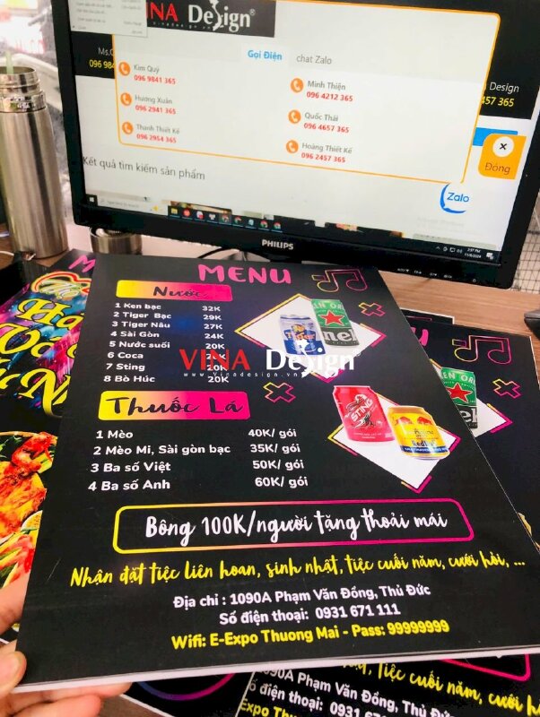 In menu quán Hát Cho Nhau Nghe, Karaoke ca hát và khiêu vũ, menu formex cầm tay - VND877