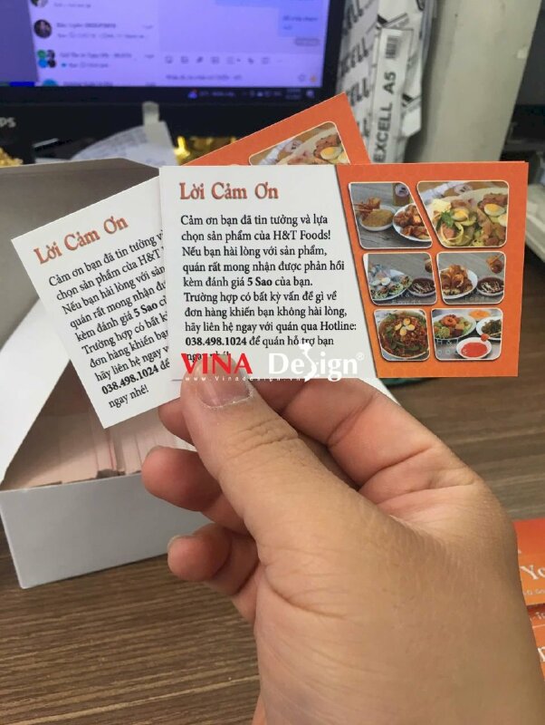 In card Thank You cho shop bán đồ ăn vặt trà sữa, mặt trước thông tin, mặt sau lời cảm ơn - VND909