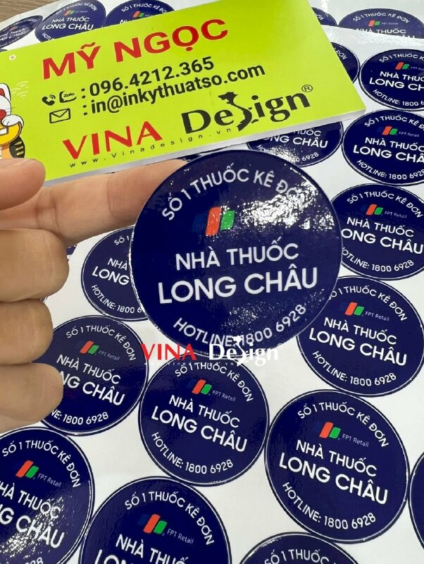 In sticker nhà thuốc Long Châu, tem nhà thuốc hình tròn - VND176