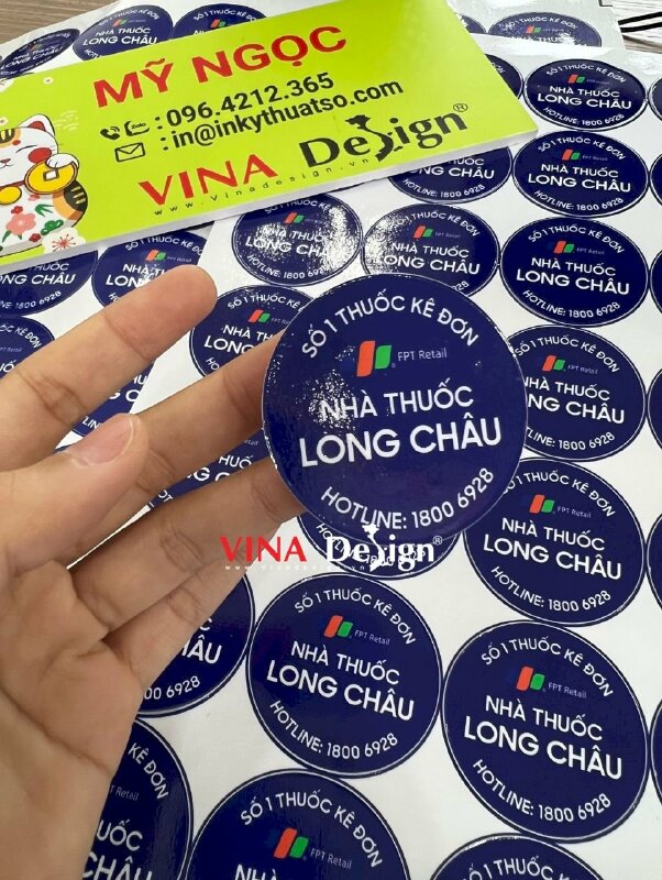 In sticker nhà thuốc Long Châu, tem nhà thuốc hình tròn - VND176