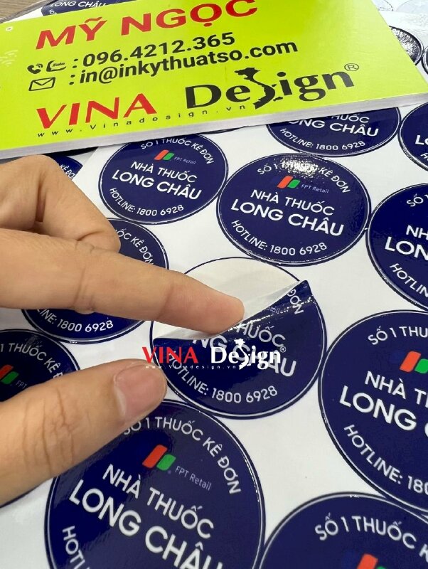 In sticker nhà thuốc Long Châu, tem nhà thuốc hình tròn - VND176