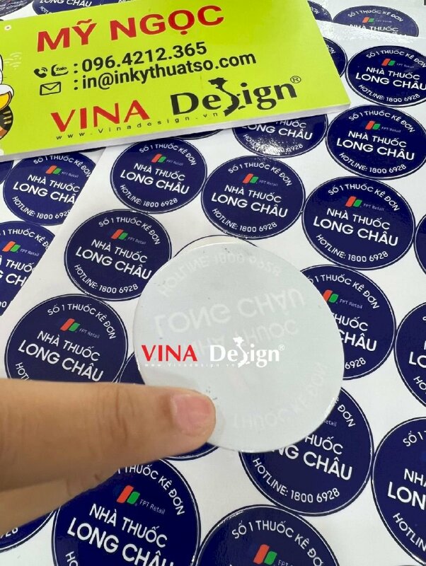 In sticker nhà thuốc Long Châu, tem nhà thuốc hình tròn - VND176