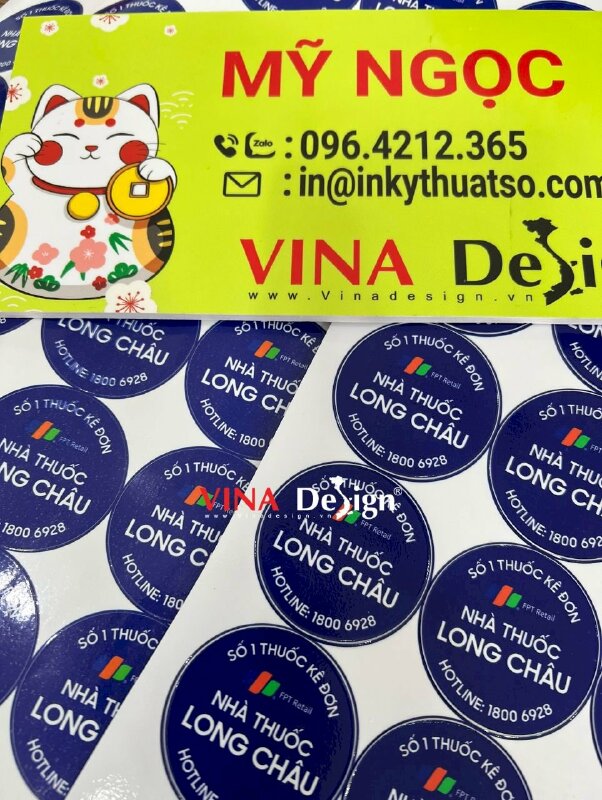 In sticker nhà thuốc Long Châu, tem nhà thuốc hình tròn - VND176