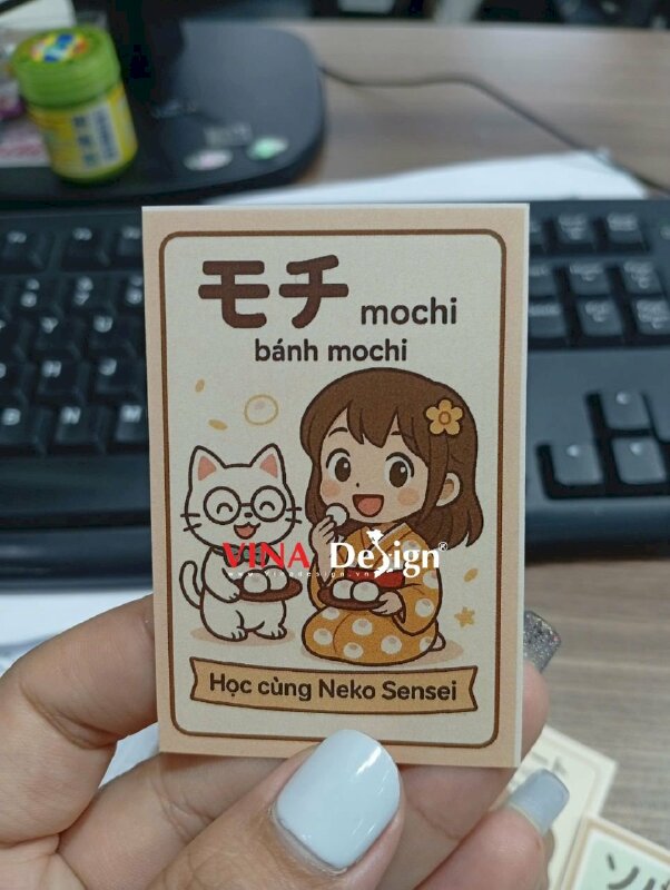 Bộ thẻ học từ vựng Flashcard có móc khóa treo in thẻ nhựa mỏng, cán mờ, đục lỗ tròn - VND932