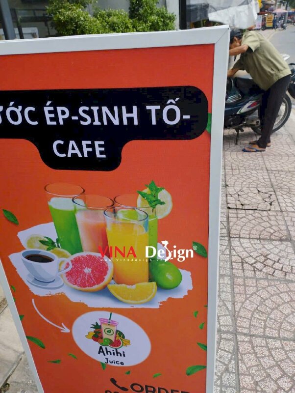In bảng hiệu hộp đèn quán nước ép sinh tố cafe, hộp đèn hiflex 2 mặt - VND940