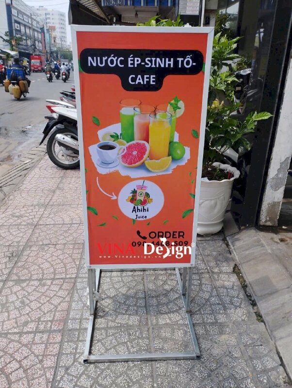 In bảng hiệu hộp đèn quán nước ép sinh tố cafe, hộp đèn hiflex 2 mặt - VND940