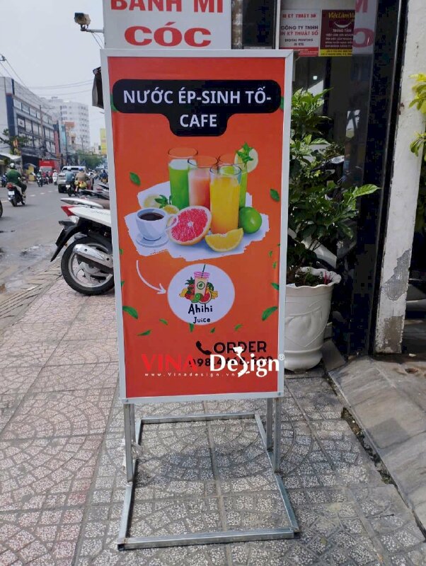 In bảng hiệu hộp đèn quán nước ép sinh tố cafe, hộp đèn hiflex 2 mặt - VND940