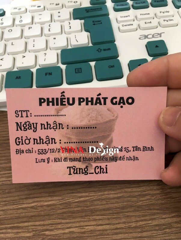 In phiếu phát gạo từ thiện, phiếu giấy nhận gạo từ thiện in giấy C300gsm 1 mặt - VND930