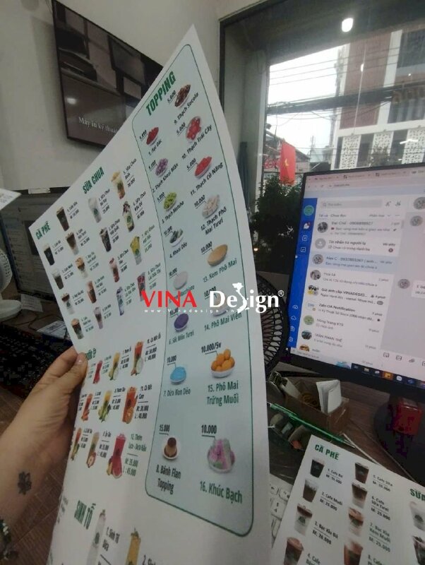 In tấm menu nhựa mỏng quán cafe, trà sữa, quán ăn vặt - VND933