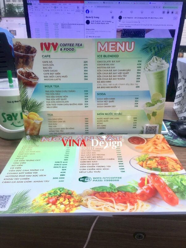 In ấn menu quán coffee tea & food dạng cầm tay in Formex 2 mặt cứng cáp - VND946
