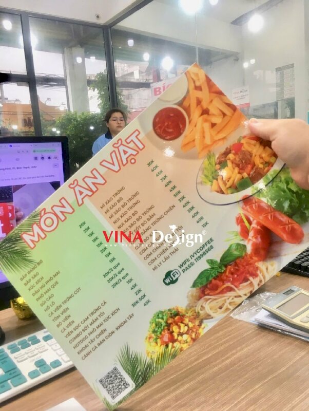 In ấn menu quán coffee tea & food dạng cầm tay in Formex 2 mặt cứng cáp - VND946