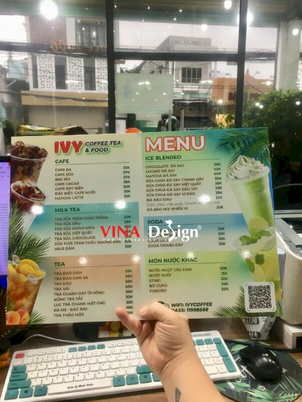 In ấn menu quán coffee tea & food dạng cầm tay in Formex 2 mặt cứng cáp - VND946