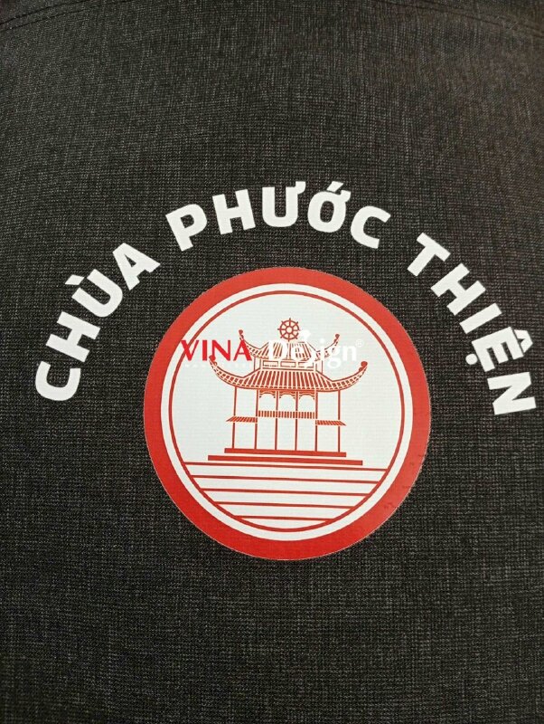 In logo Chùa ép pet nhiệt trực tiếp lên tạp dề khách mang đến - VND973